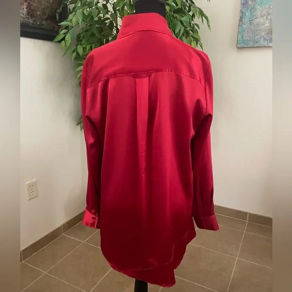 Finley | Long Sleeve Button Down Tiered Ruffle Satin-like Blouse. Size Medium - Picture 4 of 7